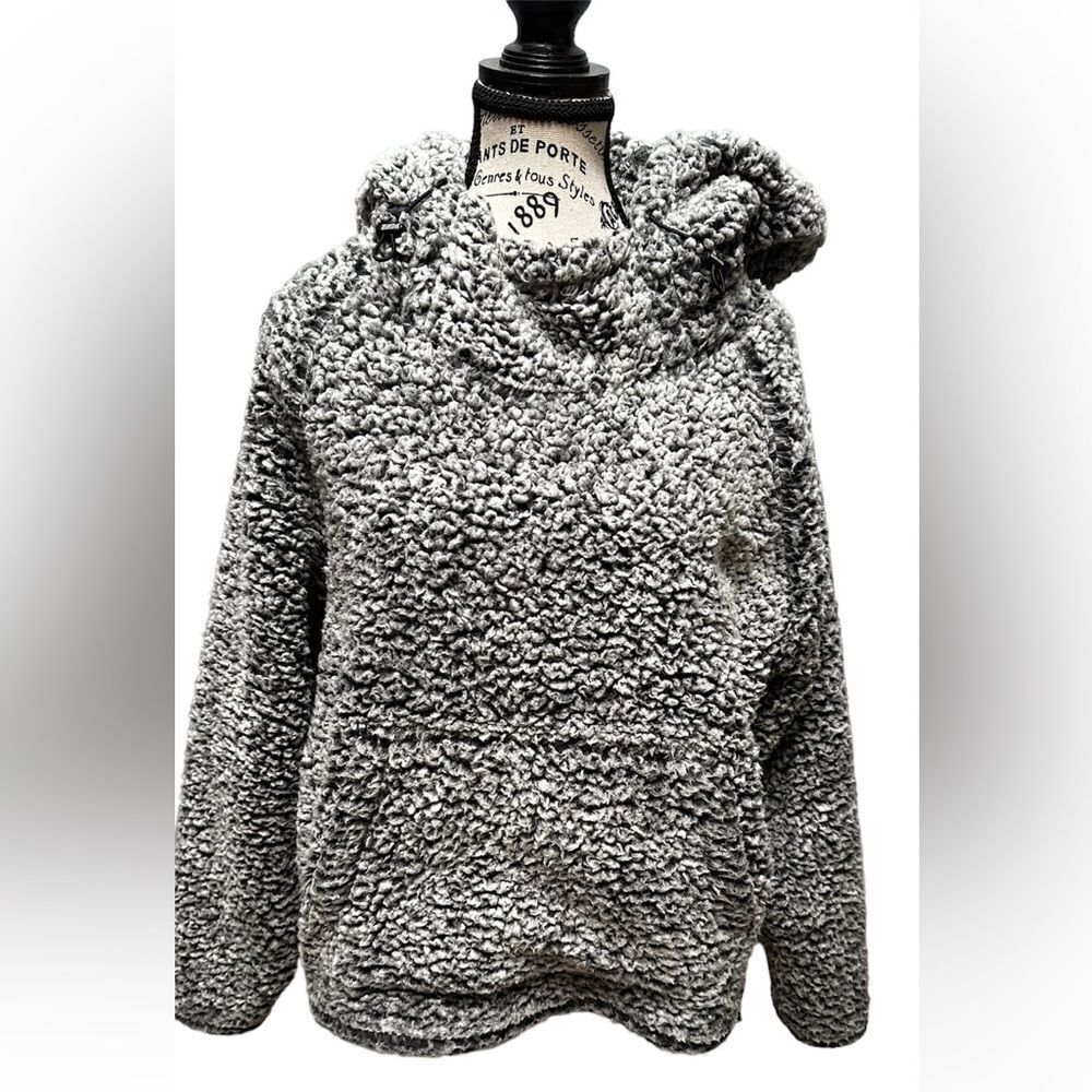 Victoria's Secret PINK Womens Gray Sherpa Full Zip Hooded Sweater Size Medium